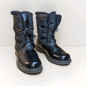 Rugged Outback Women's Black Faux Fur Winter Boots Lace Up Size 9W Zip Up